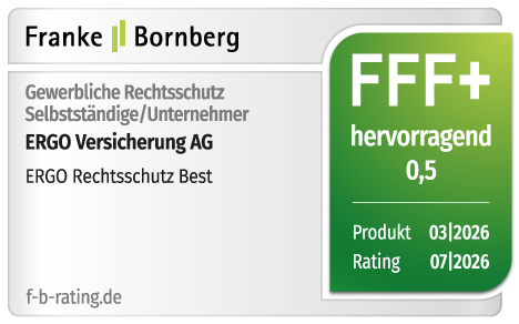 Franke Bornberg FFF+ (excellent) rating for ERGO Rechtsschutz Best commercial legal protection.